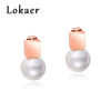 Simple Square Geometric Stud Earring Female Titanium Steel Rose Gold Color Simulated Pearl Earrings Jewelry Aretes LGE425