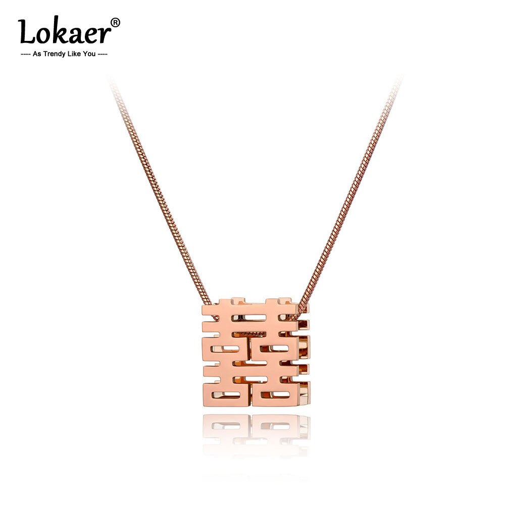 Lokaer Stainless Steel Chinese National Style Double Happiness Pendant Necklaces For Women Girls Ethnic Wedding Necklace N19209