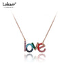 Lokaer Titanium Stainless Steel Colorful CZ Crystal LOVE Choker Necklaces For Women Girls Trendy Charm Pendant Necklace N19185