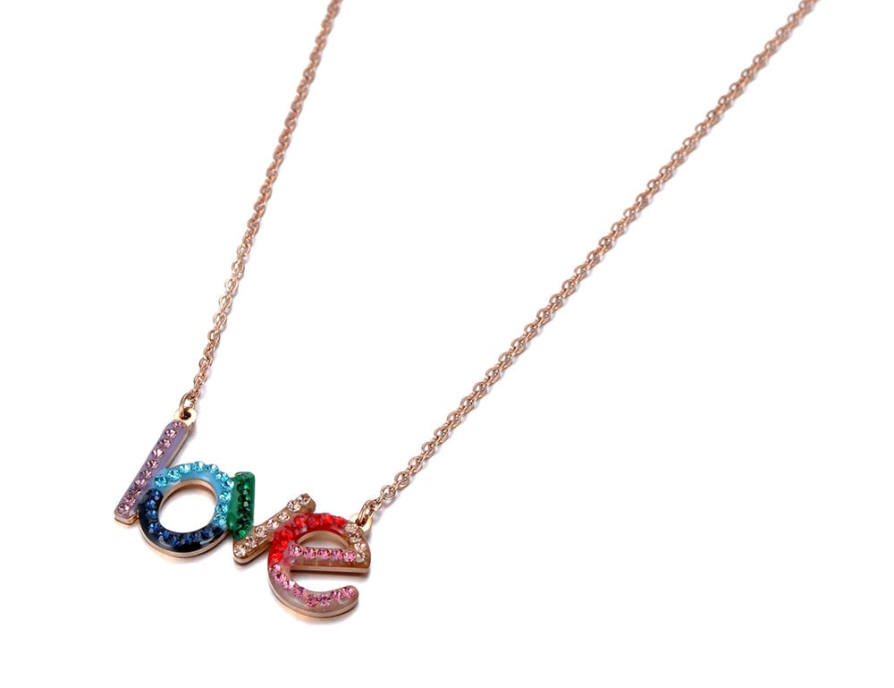 Lokaer Titanium Stainless Steel Colorful CZ Crystal LOVE Choker Necklaces For Women Girls Trendy Charm Pendant Necklace N19185