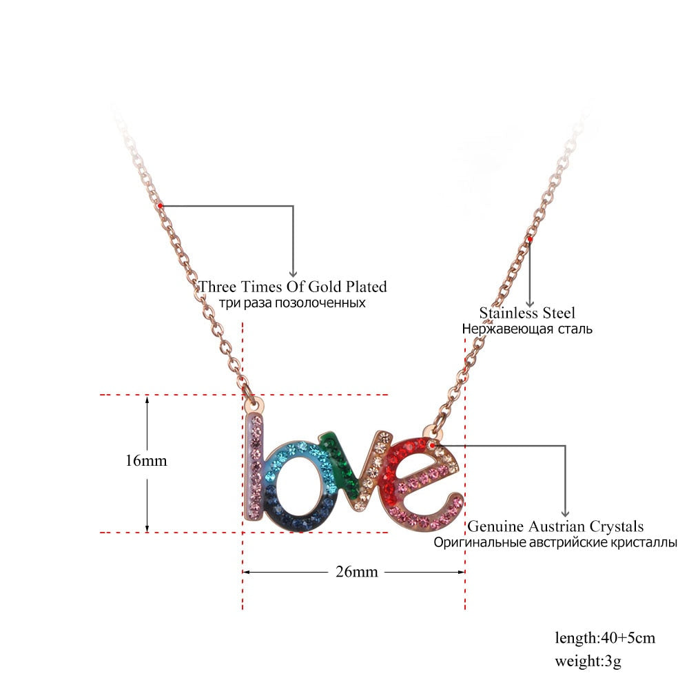 Lokaer Titanium Stainless Steel Colorful CZ Crystal LOVE Choker Necklaces For Women Girls Trendy Charm Pendant Necklace N19185