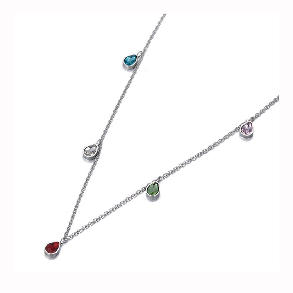 Lokaer Titanium Stainless Steel Colorful Water Drop CZ Crystal Choker Necklaces For Women Girls Bohemia Pendant Necklace N19181