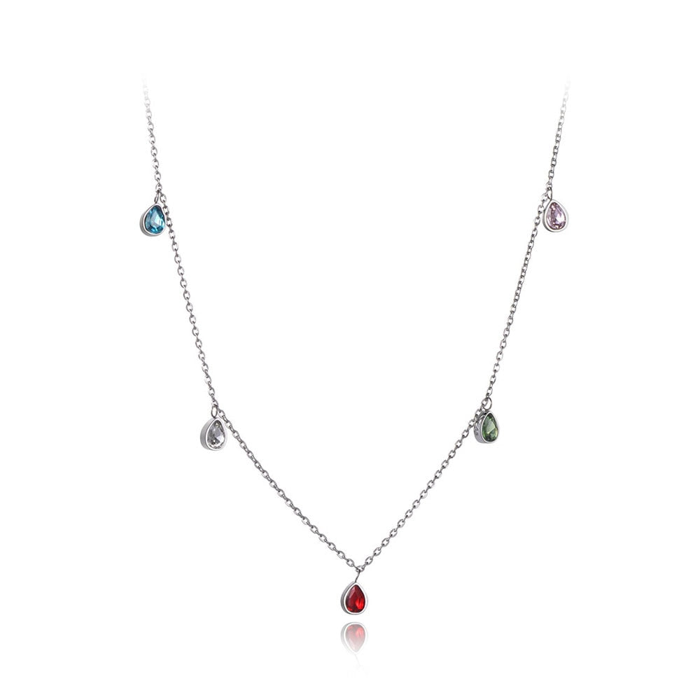 Lokaer Titanium Stainless Steel Colorful Water Drop CZ Crystal Choker Necklaces For Women Girls Bohemia Pendant Necklace N19181