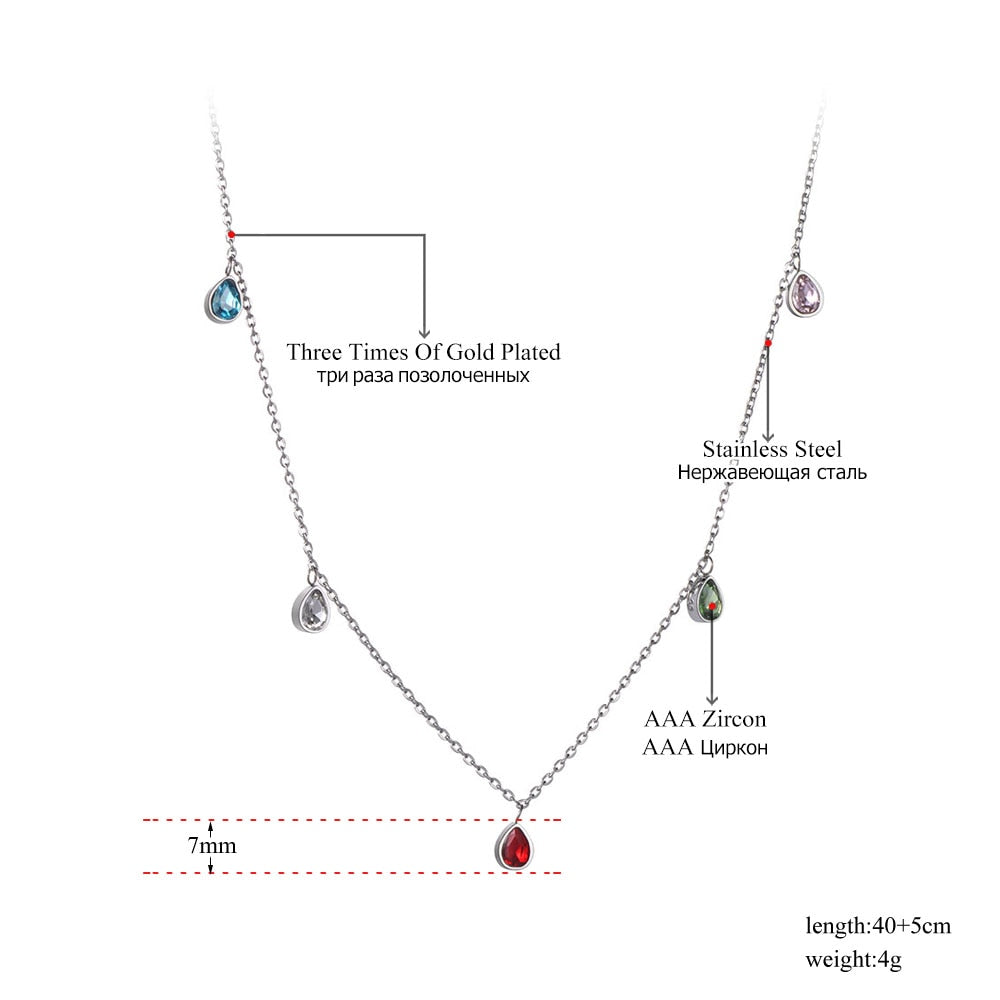 Lokaer Titanium Stainless Steel Colorful Water Drop CZ Crystal Choker Necklaces For Women Girls Bohemia Pendant Necklace N19181