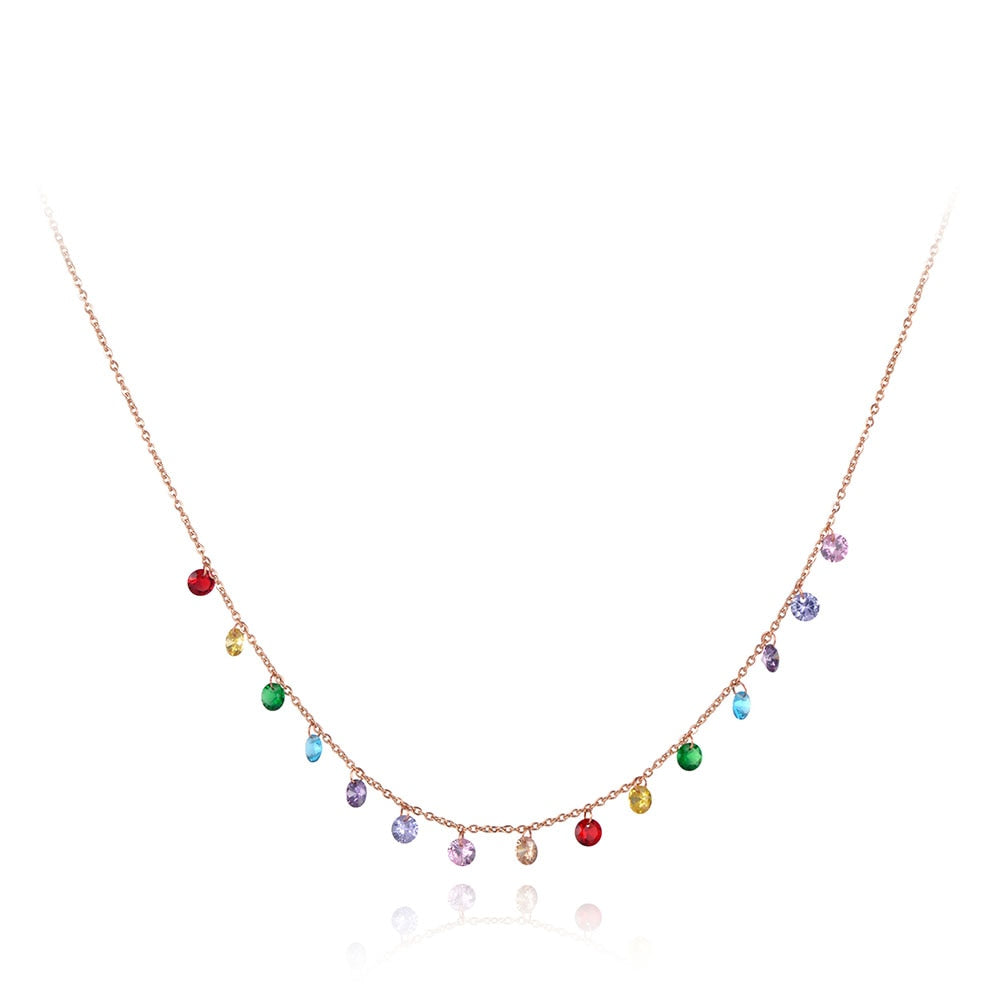 Lokaer Trendy Bohemia Stainless Steel Colorful CZ Crystal Choker Necklace Beach Jewelry Pendant Chain Necklace For Women N19125