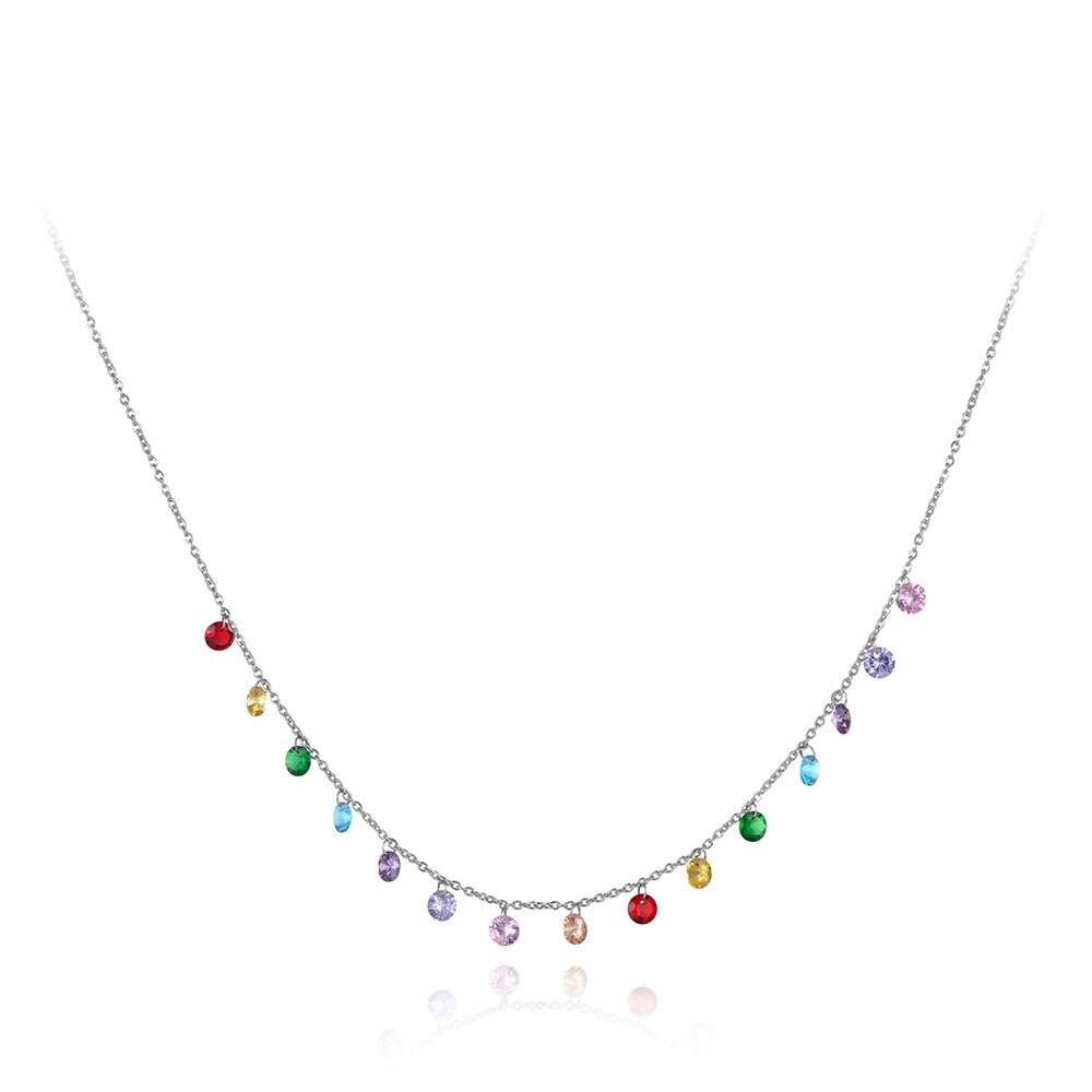 Lokaer Trendy Bohemia Stainless Steel Colorful CZ Crystal Choker Necklace Beach Jewelry Pendant Chain Necklace For Women N19125