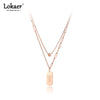 Lokaer Trendy Bohemia Stainless Steel Double Chain Oval Tag Choker Necklace Hiphop/Rock Jewelry For Women Collier Femme N21067