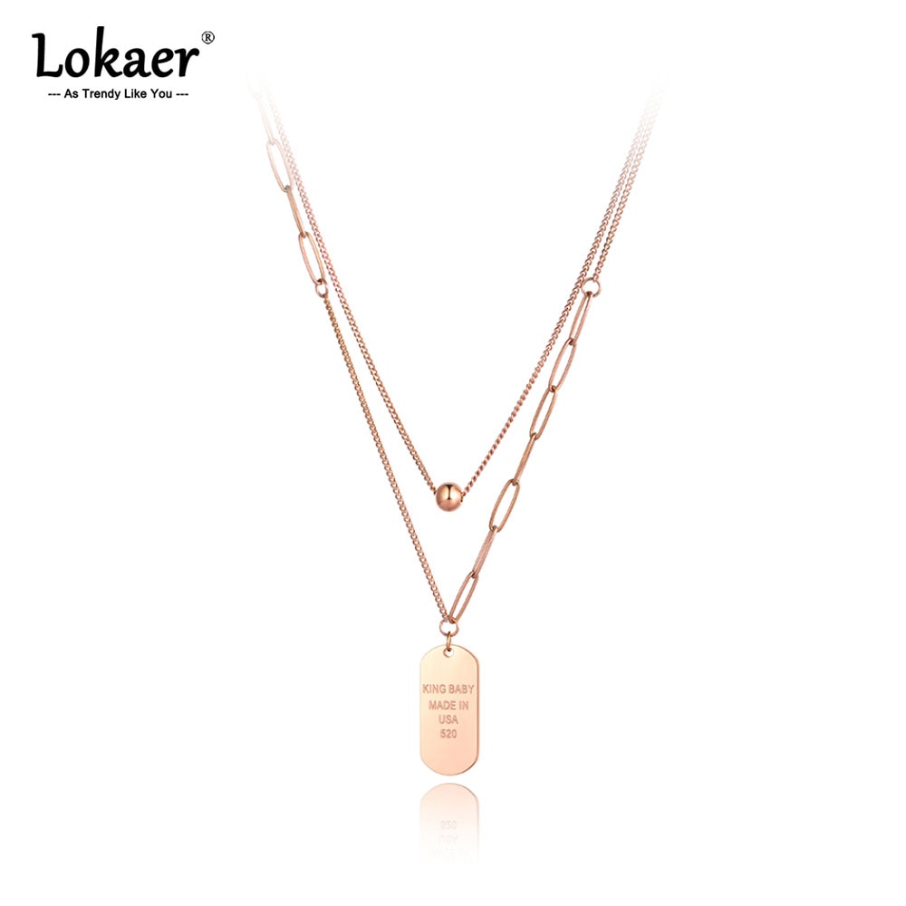 Lokaer Trendy Bohemia Stainless Steel Double Chain Oval Tag Choker Necklace Hiphop/Rock Jewelry For Women Collier Femme N21067