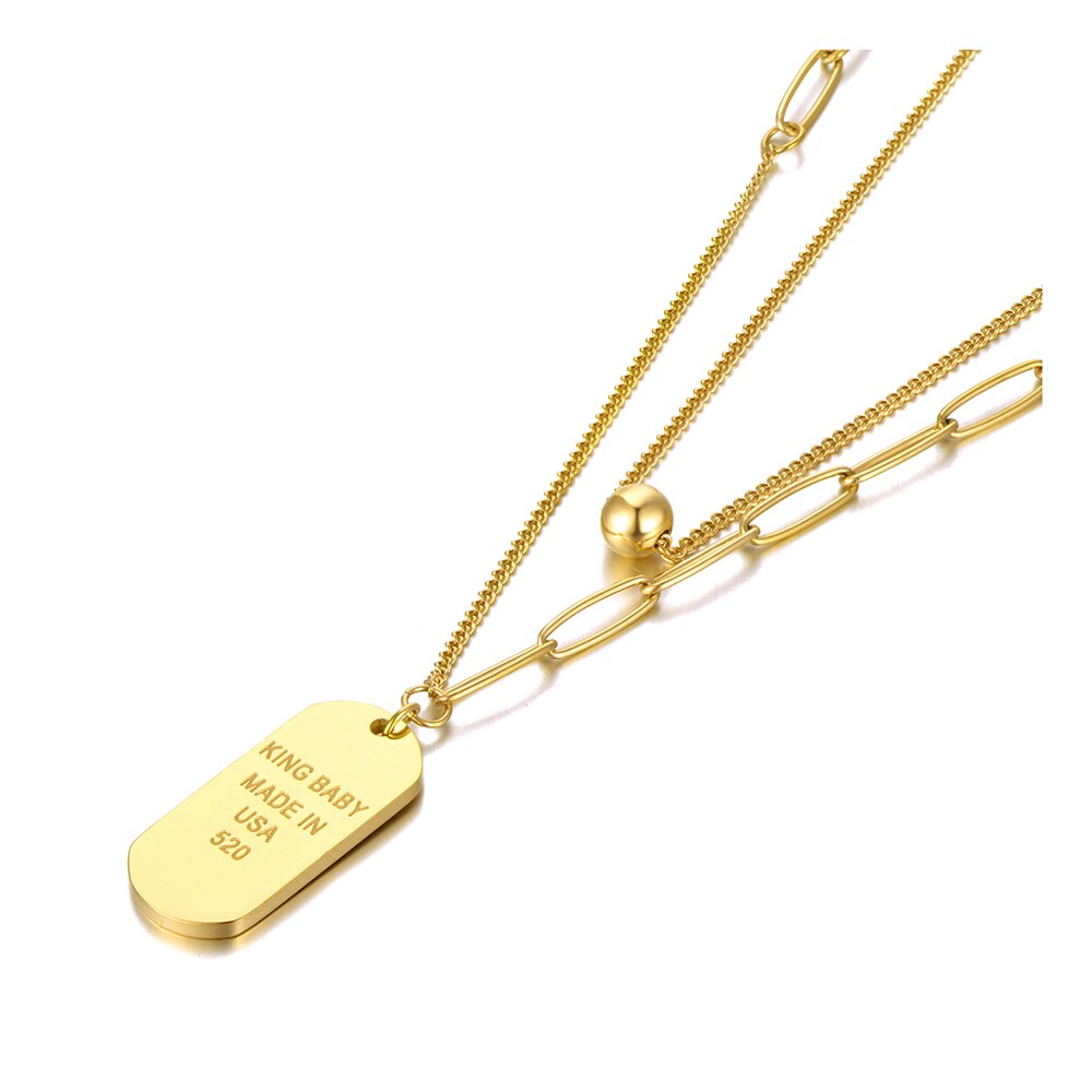 Lokaer Trendy Bohemia Stainless Steel Double Chain Oval Tag Choker Necklace Hiphop/Rock Jewelry For Women Collier Femme N21067