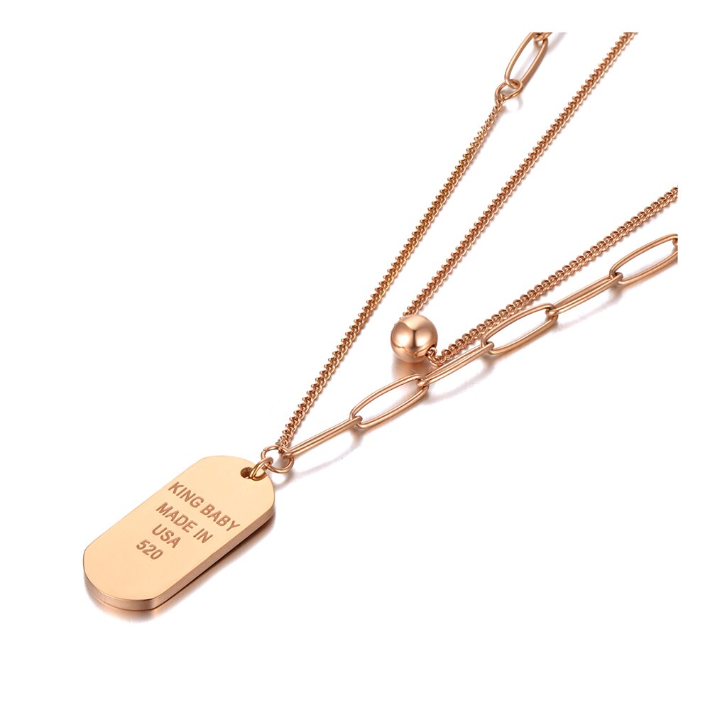 Lokaer Trendy Bohemia Stainless Steel Double Chain Oval Tag Choker Necklace Hiphop/Rock Jewelry For Women Collier Femme N21067