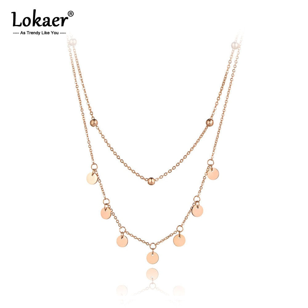 Lokaer Trendy Bohemia Stainless Steel Double-layer Charm Chain Choker Necklace Beach Jewelry Pendant Necklace For Women N19127