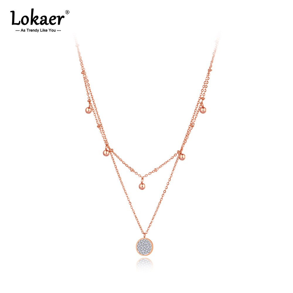 Lokaer Trendy Stainless Steel Double-layer Rhinestone Charm Choker Necklace Bohemia Beach Party Pendant Necklace For Girl N20226