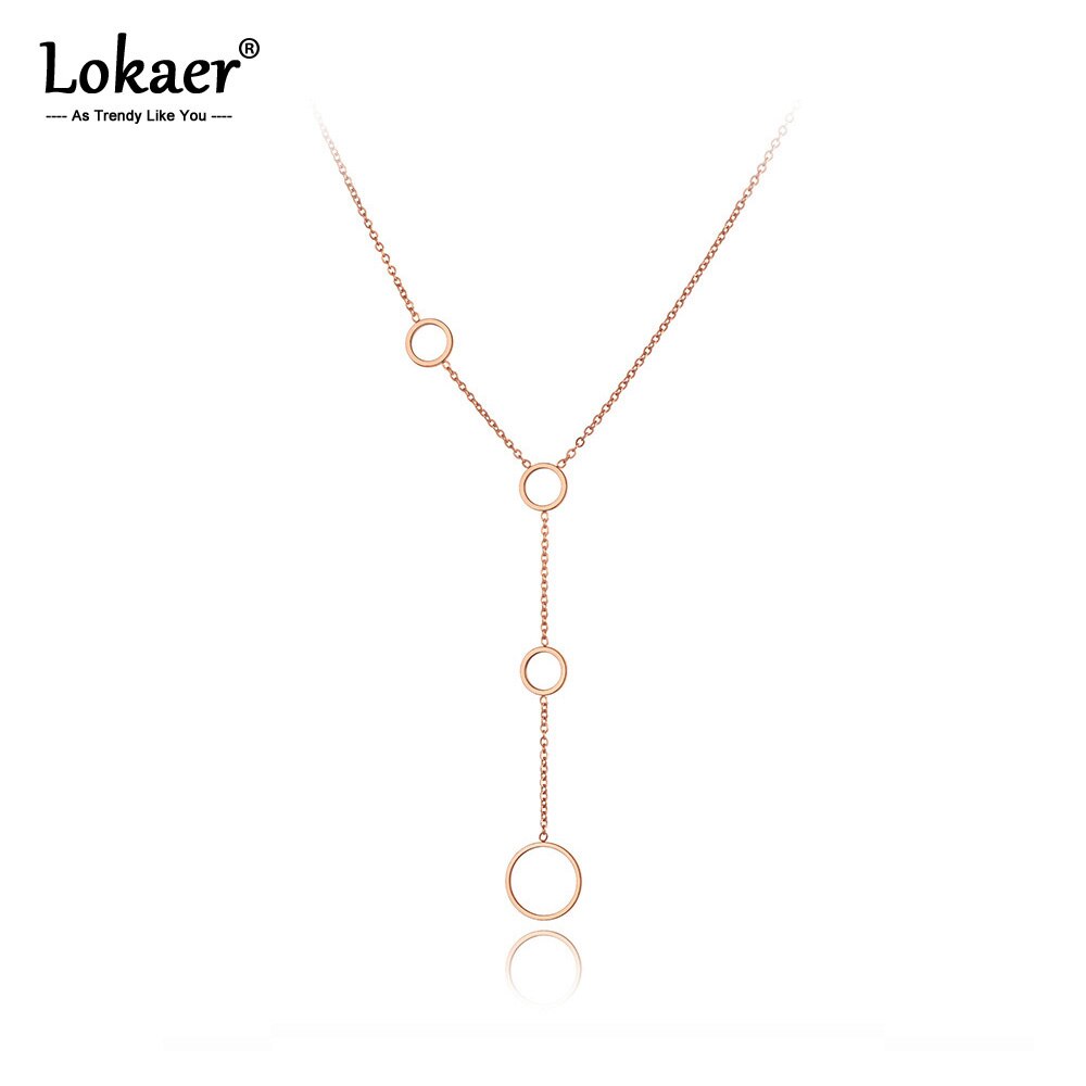 Lokaer Trendy Titanium Steel 4Pcs Lovely Circle Charm Pendant Necklace Jewelry Bohemia Birthday Party Necklace For Women N20093