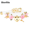 Lolita Cute Girl 100% Hand Crafted  Gold Spiked Lock Heart Collar With Key Rose Flowers Spikes Choker Transparent Necklace