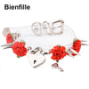 Lolita Cute Girl 100% Hand Crafted  Gold Spiked Lock Heart Collar With Key Rose Flowers Spikes Choker Transparent Necklace