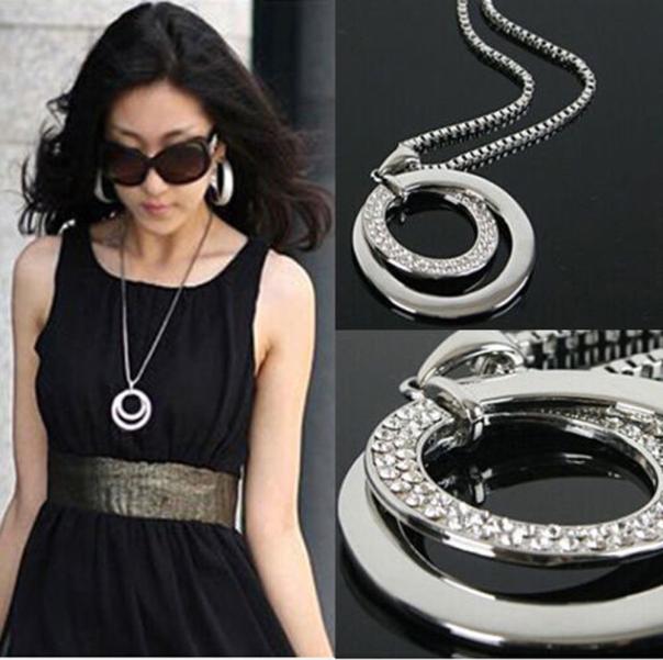 Long Chain  Crystal Rhinestone Silver Plated Pendant Necklace Gift Цепочка На Шею Женская Necklace For Women 2021