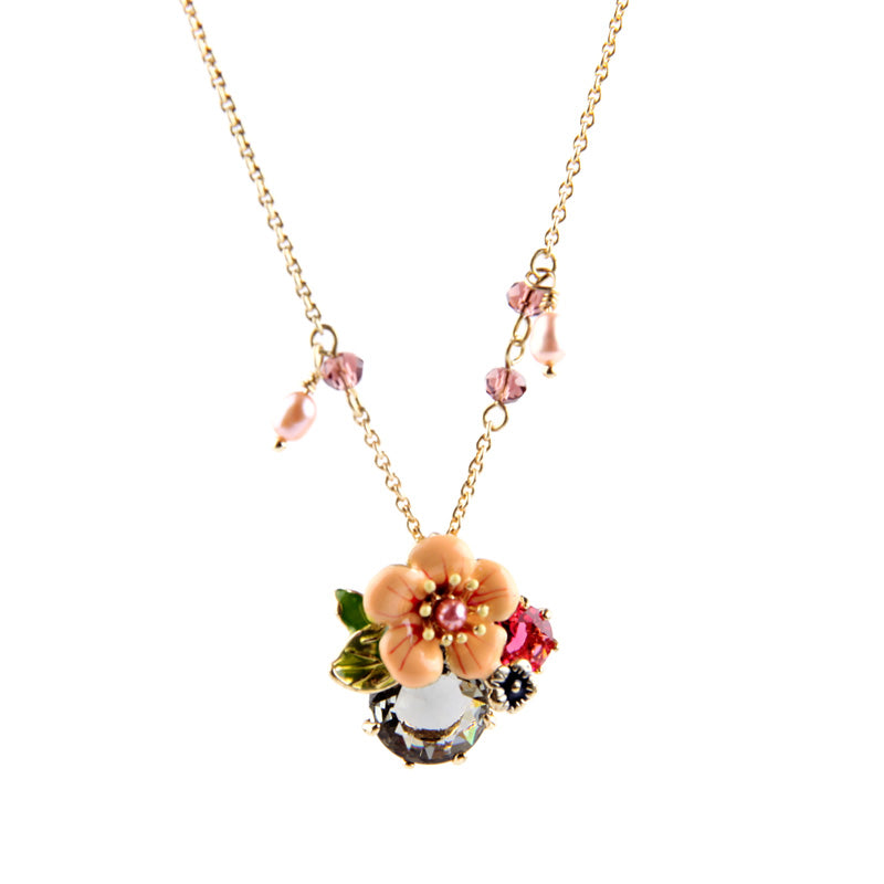 Long Chain Gold Color 2015 Summer Sweet Design Gift For Friend Simple Crystal Flower Necklace Pendants