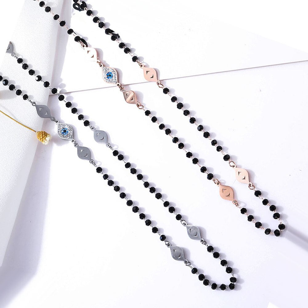 Long Crystal Evil Eye Charms Beaded Necklace For Women Exquisite Gold Silver Color Sweater Necklace Seaside Jewelry Gift