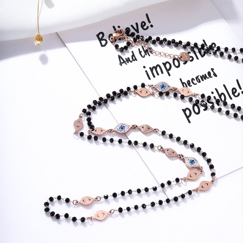 Long Crystal Evil Eye Charms Beaded Necklace For Women Exquisite Gold Silver Color Sweater Necklace Seaside Jewelry Gift