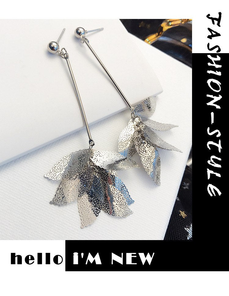 Long Drop Earrings 925 Sterling Silver Hollow Leaves S925 Earring Trendy Fine Jewelry Plant Anti-allergy For Women Fashion New