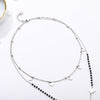 Long Link Chain Stainless Steel Necklace For Woman Silver Color Moon Star Leaf Love Heart Pendant Black Beads Necklace Jewelry