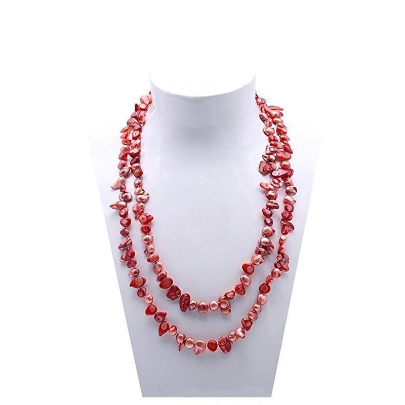 Long Pearl Necklace Teeth-shaped Pearl Necklace Multicolor Endless Long Sweater Baroque Pearl Necklace 32 Inches