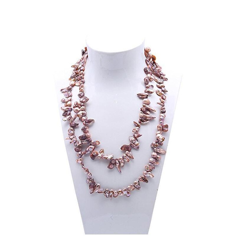 Long Pearl Necklace Teeth-shaped Pearl Necklace Multicolor Endless Long Sweater Baroque Pearl Necklace 32 Inches