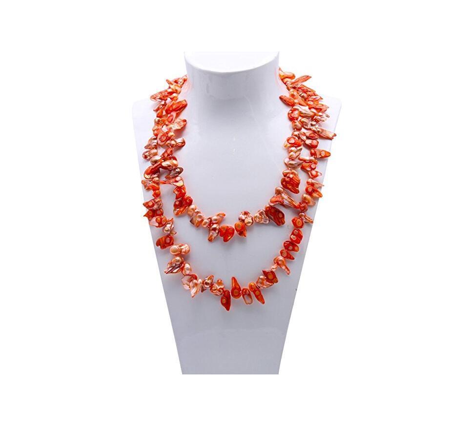 Long Pearl Necklace Teeth-shaped Pearl Necklace Multicolor Endless Long Sweater Baroque Pearl Necklace 32 Inches