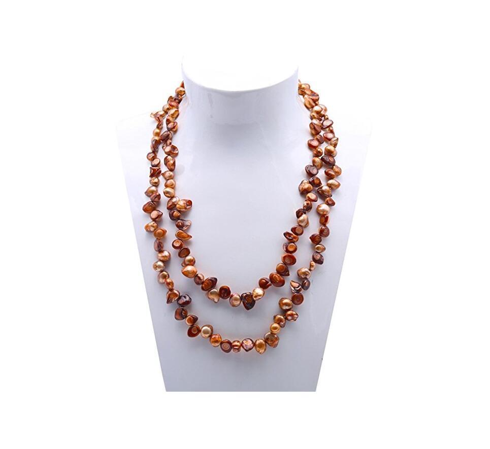Long Pearl Necklace Teeth-shaped Pearl Necklace Multicolor Endless Long Sweater Baroque Pearl Necklace 32 Inches