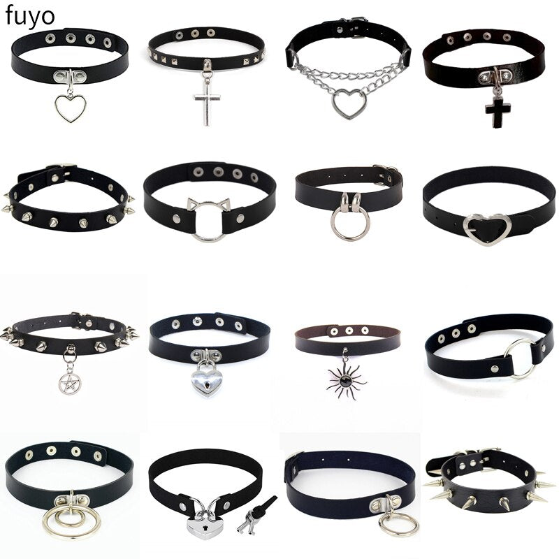 Long Spike Choker Necklaces Punk Faux Leather Collar For Women Men Cool Big Rivets Studded Chocker Necklace Goth Style Accessori