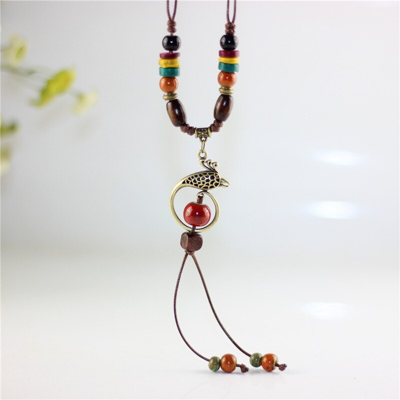 Long Tassel Necklace Ceramics Beads Pendants Vintage Jewelry Natural Stone Charm Statement Choker Pendant Sweater Chains Fashion