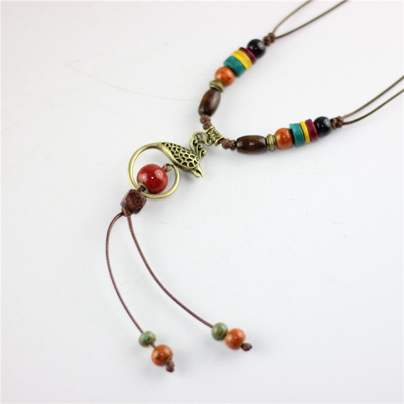 Long Tassel Necklace Ceramics Beads Pendants Vintage Jewelry Natural Stone Charm Statement Choker Pendant Sweater Chains Fashion
