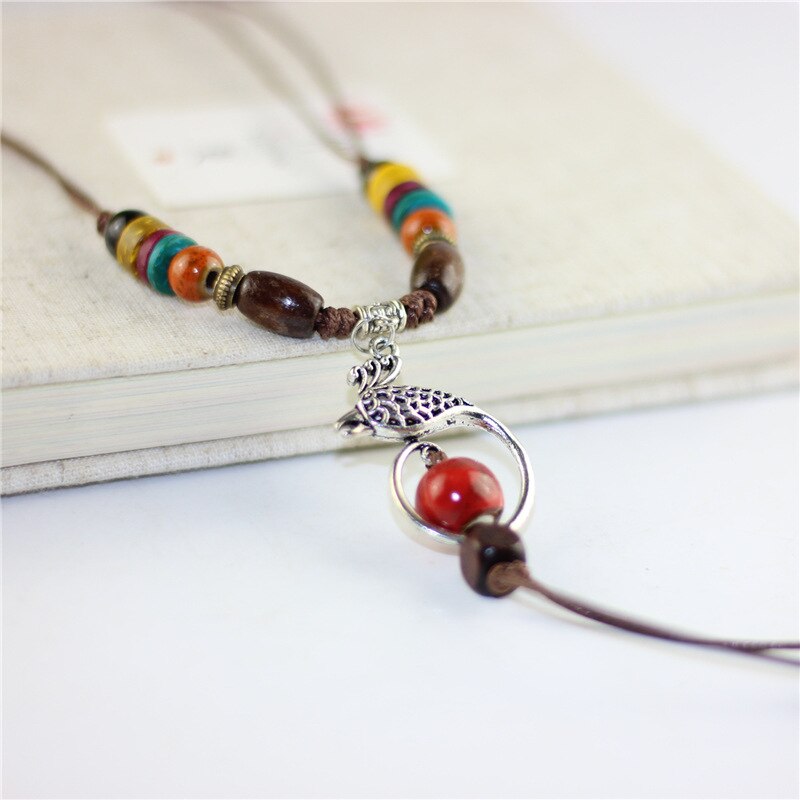 Long Tassel Necklace Ceramics Beads Pendants Vintage Jewelry Natural Stone Charm Statement Choker Pendant Sweater Chains Fashion
