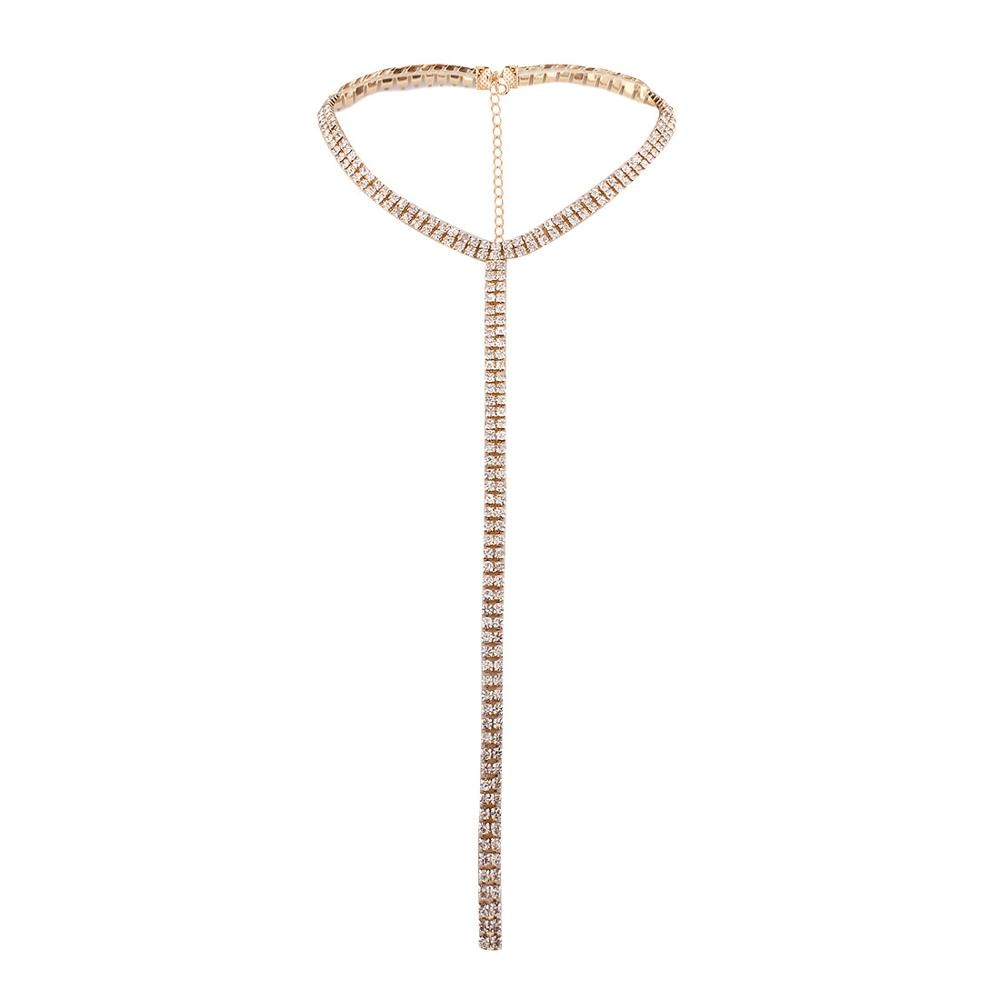 Long Tassel Simple Crystal Rhinestone Choker Necklace Women Gem Statement Luxury Collares Chokers chocker Collier Bijoux