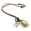 Long Vintage Brown Casual Genuine Leather Bronze Hoops Cross Cowboy Hat Pendant Men Necklace Women Male  Jewelry