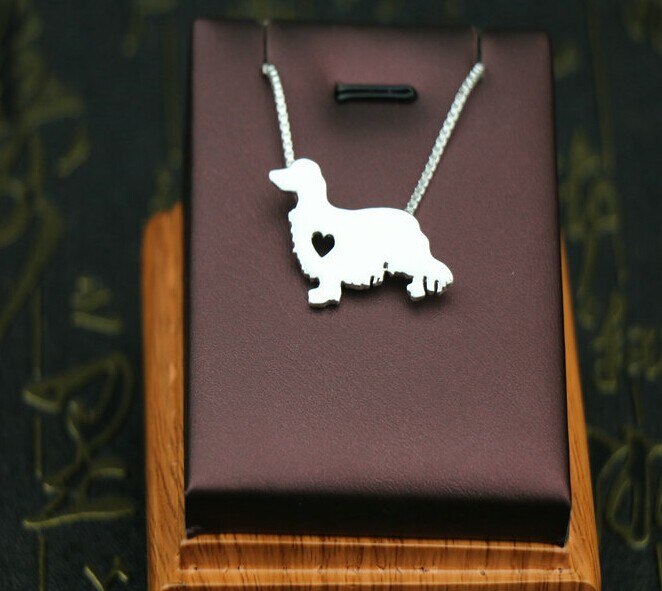 Long-haired dachshund dog necklace animal pendant jewelry golden colors plated