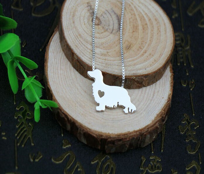 Long-haired dachshund dog necklace animal pendant jewelry golden colors plated
