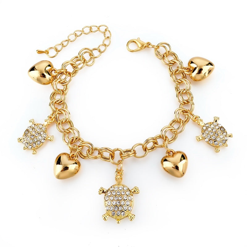 Heart Beetle Charm Bracelets Bangles For Women Gold Color Bracelet Austrian Crystal Chain Pulseras SBR140221