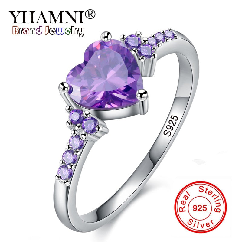 Lose Money 99% OFF! Real Solid 925 Silver Rings Fashion Wedding Zircon Jewelry Natural Heart Purple Crystal Rings for Women Gift