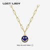 Lost Lady Sweater Smiley Face Pendant Necklace Double-Sided Clavicle Alloy Chain Women&#39;s Party Jewelry Gifts