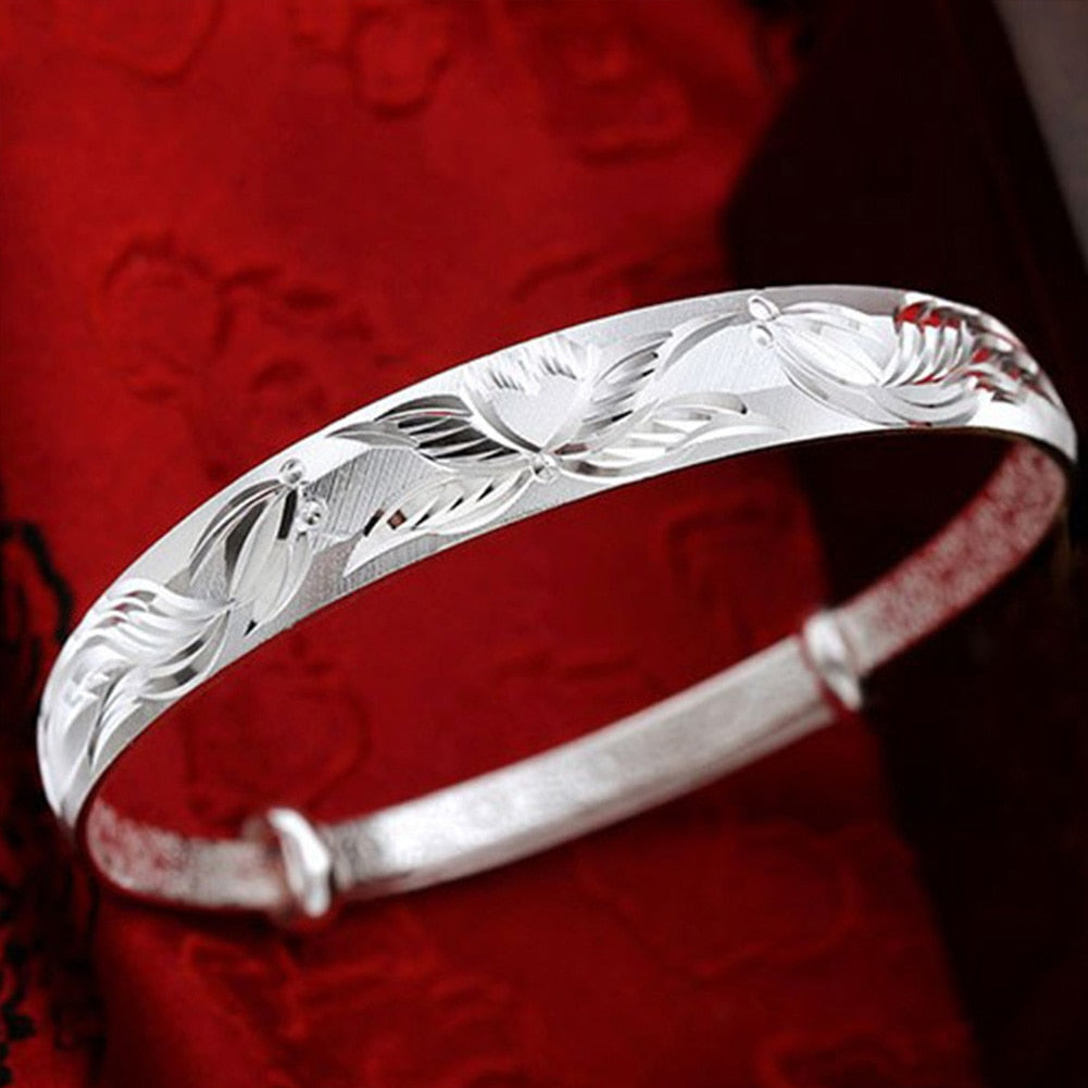 Lotus Carp Lucky 925 Stamp Silver Color Bracelet Bangle For Women  Wedding Cuff Jewelry Girl Christmas Gift