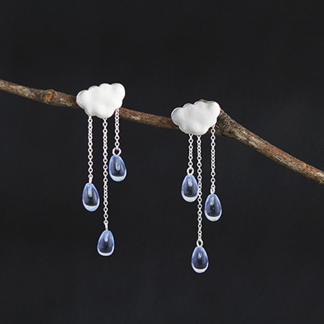 925 Sterling Silver Dangle Drop Earrings for Women Crystal Cloud Rain Tassel Earings Minimalist Jewelry Valentines Day