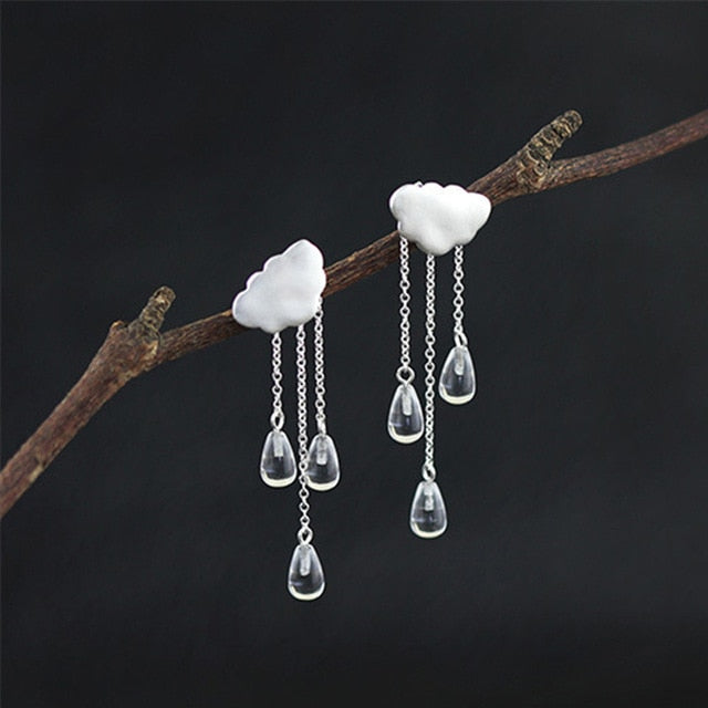 925 Sterling Silver Dangle Drop Earrings for Women Crystal Cloud Rain Tassel Earings Minimalist Jewelry Valentines Day