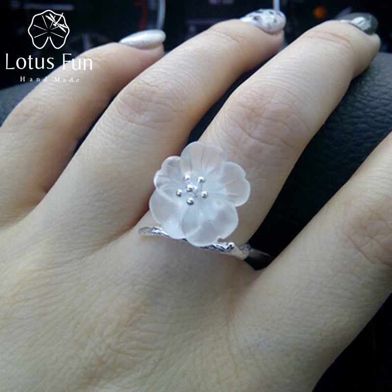 925 Sterling Silver Rings for Women Natural Handmade Fine Jewelry Flower in the Rain Open Engagement Ring for Female