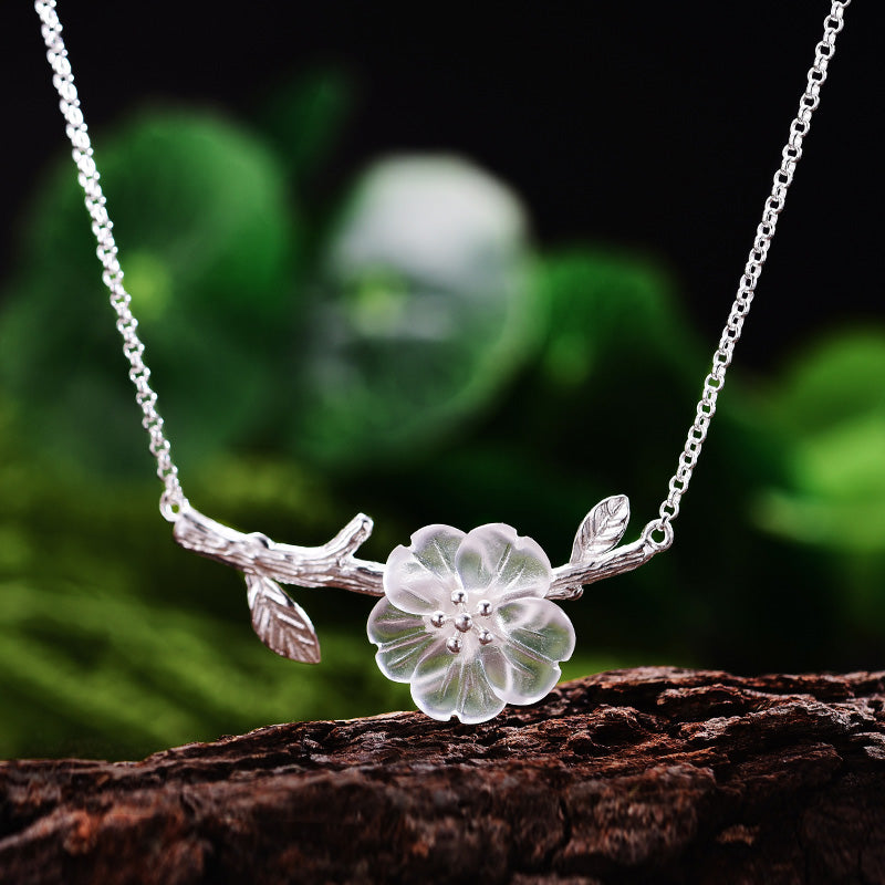 Genuine 925 Sterling Silver Handmade Designer Fine Jewelry Flower in the Rain Necklace with Pendant for Women Collier