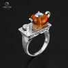 Genuine Sterling Silver 925 Ring for Women Natural Amber Stone Chinese Tea Culture Band Ring Fine Jewelry Size 6.5/7.5