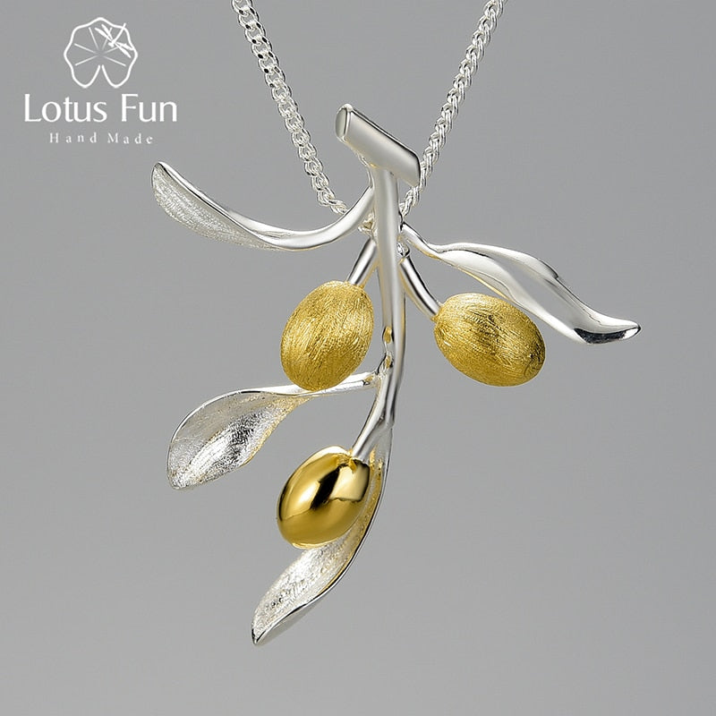 Lotus Fun  Olive Leaves Branch Fruits Pendant Real 925 Sterling Silver Necklace for Women Vintage Jewelry 2022 New
