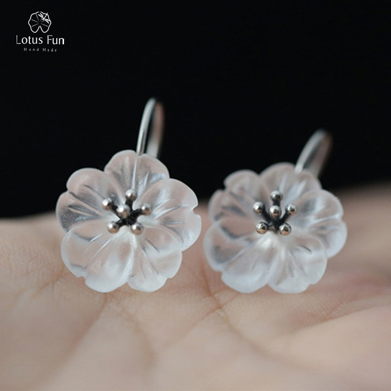Natural Crystal 925 Sterling Silver Earrings for women Flower Plant Wedding Hook Drop Dangling Earing Fashion Jewelry