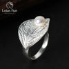 Real 925 Rings Sterling Silver Natural Pearl Handmade Designer Fine Jewelry Creative Ring Leaf Rings for Women Bijoux