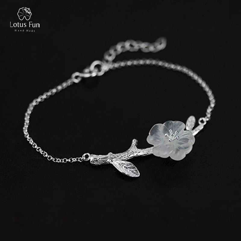 Real 925 Sterling Silver Bracelet for Women Unique Natural Crystal Handmade Flower Chain Bracelet Bangle Fine Jewelry